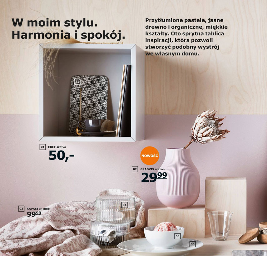 Pastelowe akcesoria dla domu z katalogu IKEA 2019.