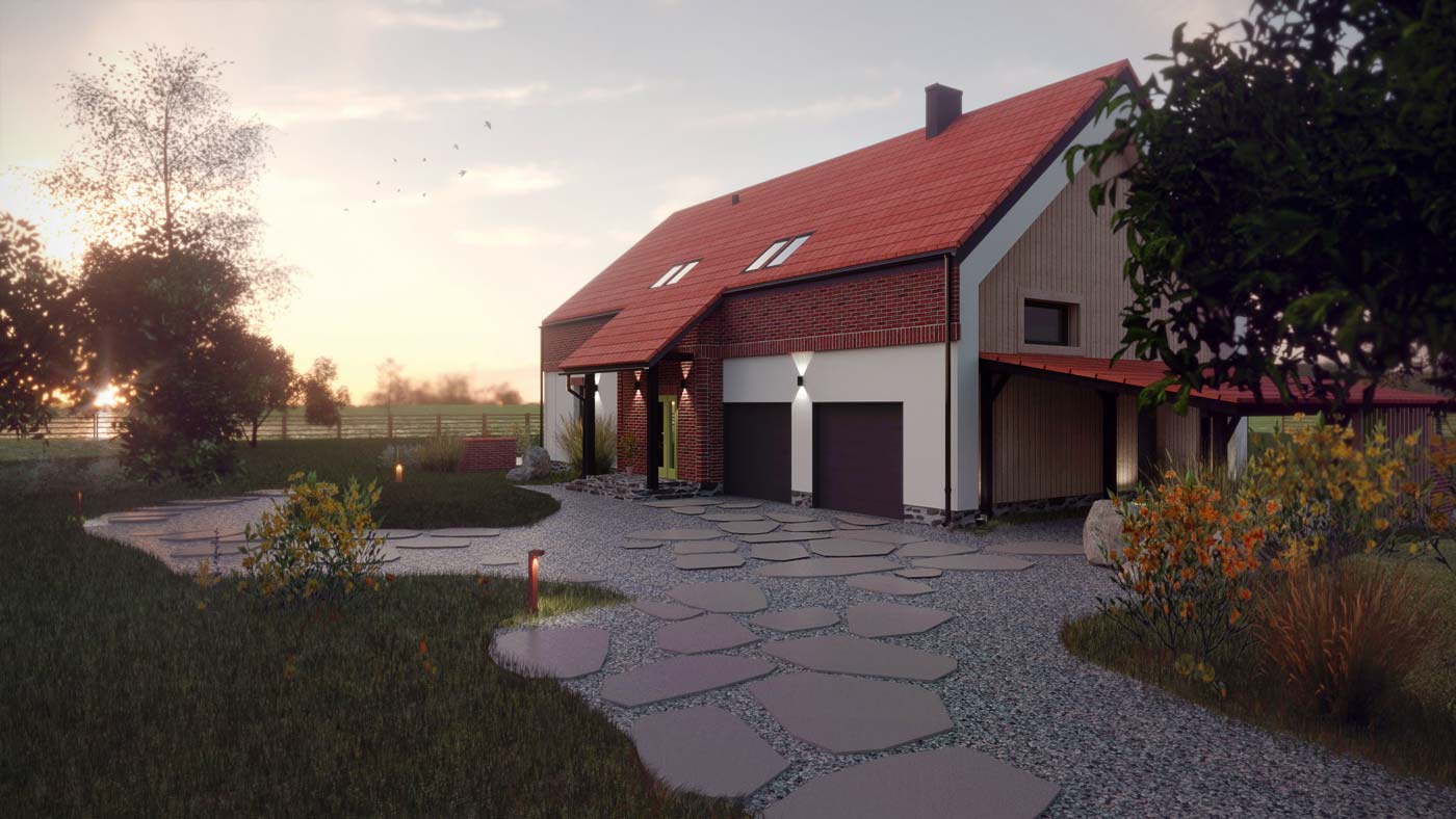 Realistyczna wizualizacja domu w stylu nowoczesnej stodoły